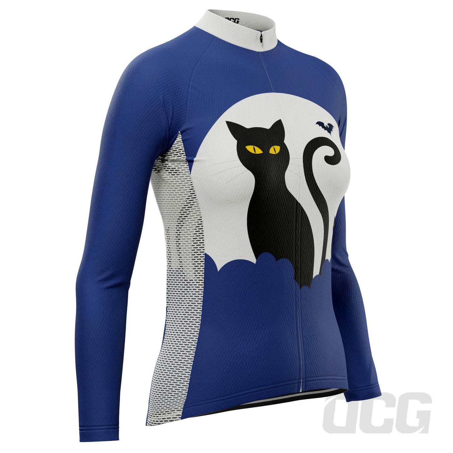 Women's Black Cat & Bat Long Sleeve Cycling Jersey