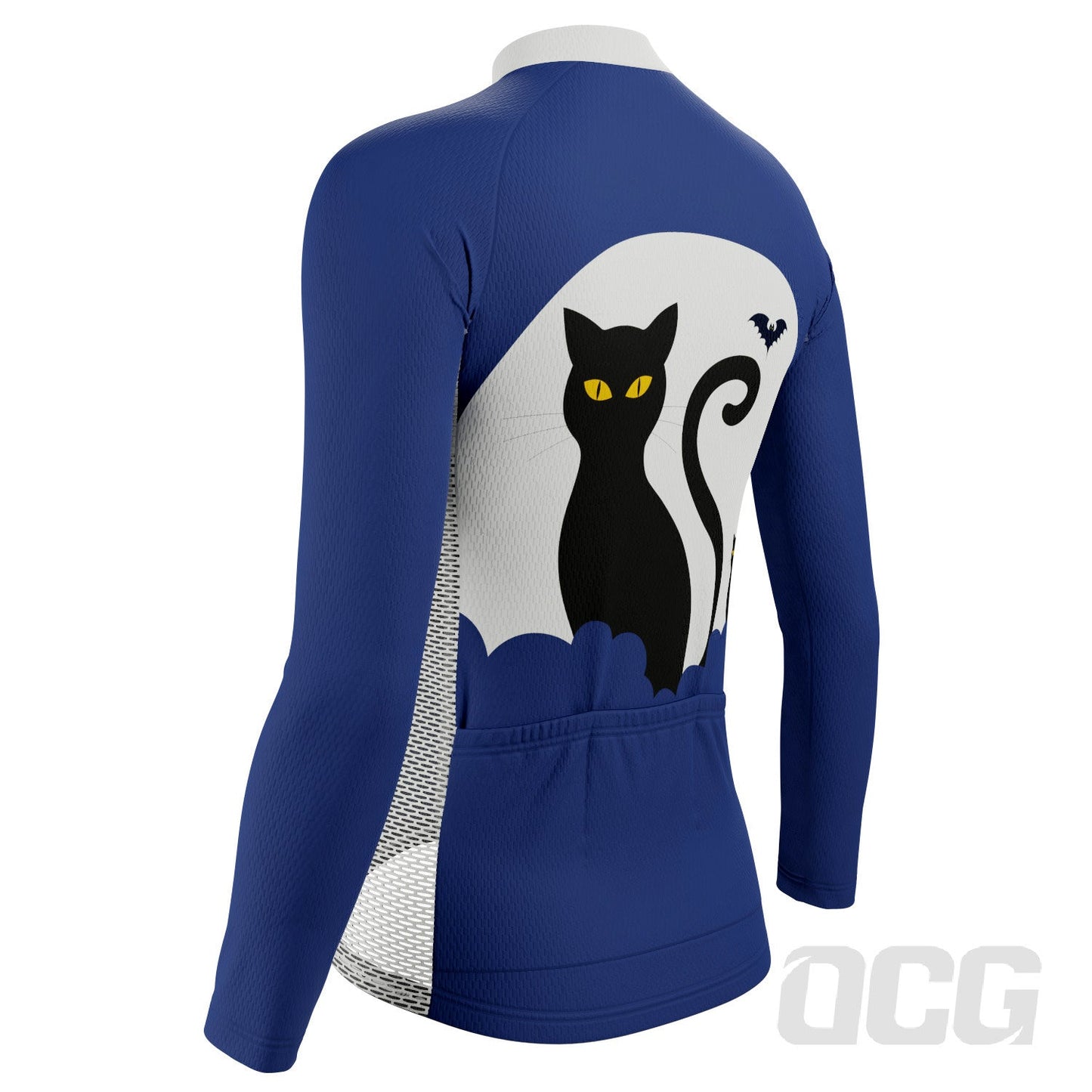 Women's Black Cat & Bat Long Sleeve Cycling Jersey