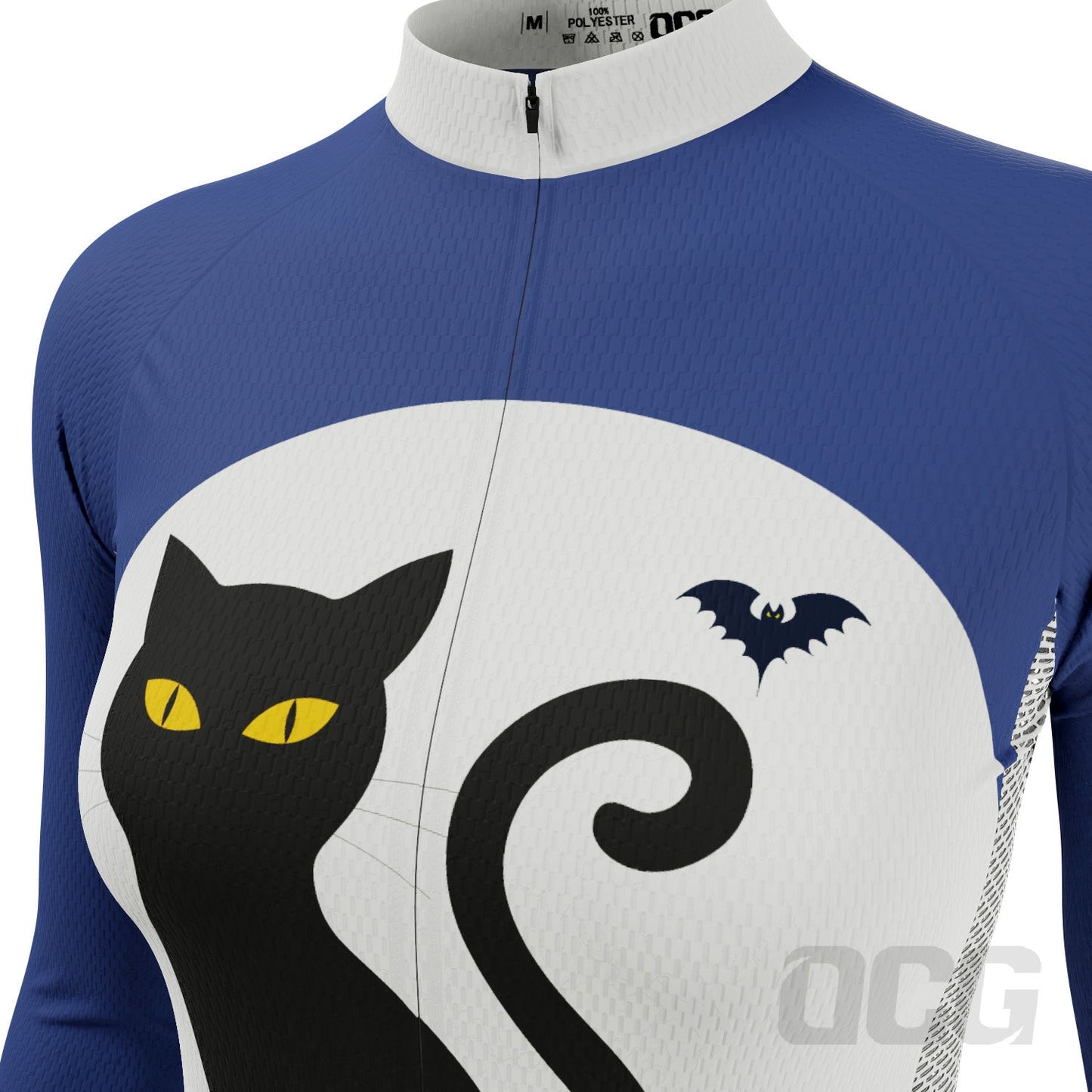 Women's Black Cat & Bat Long Sleeve Cycling Jersey