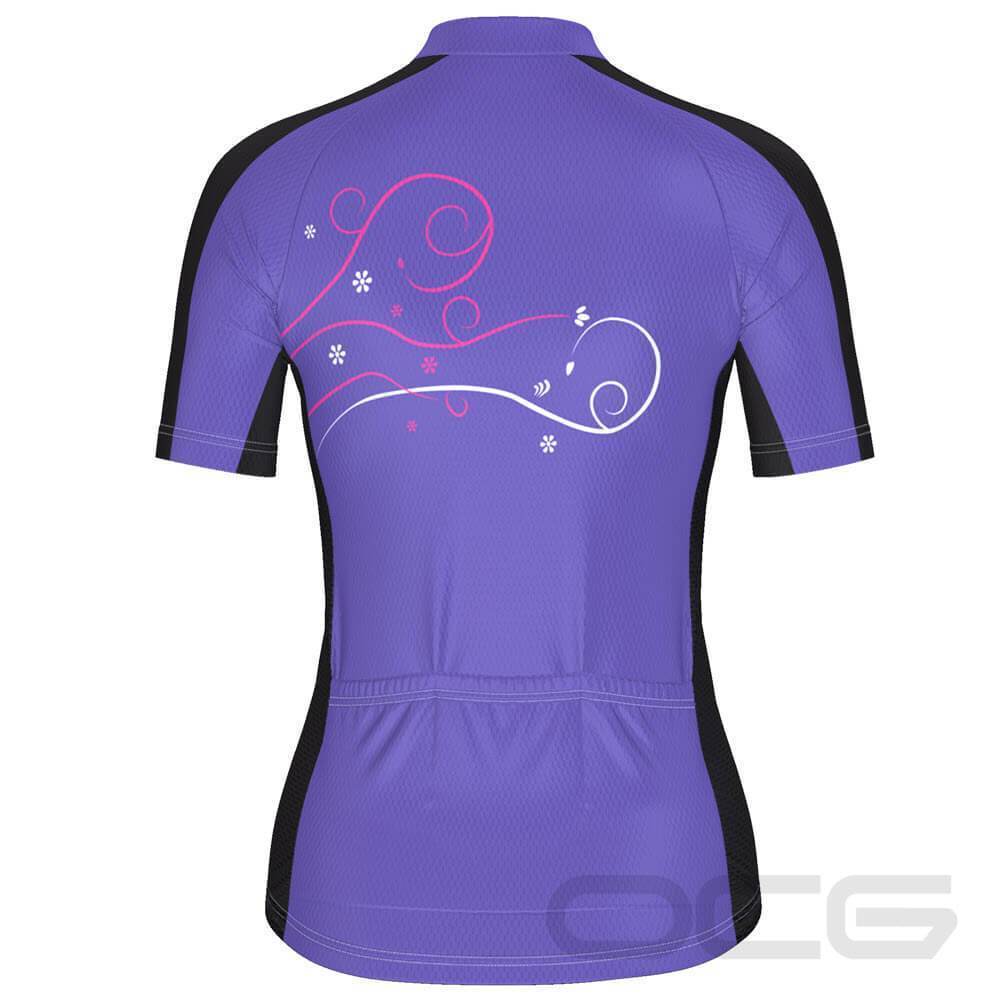 Women's Purple Floral Swirl Short Sleeve Cycling Jersey