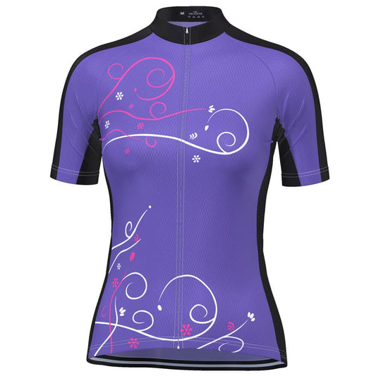 Women's Purple Floral Swirl Short Sleeve Cycling Jersey