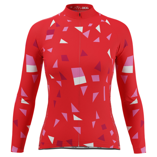 Women's Red Confetti Long Sleeve Cycling Jersey