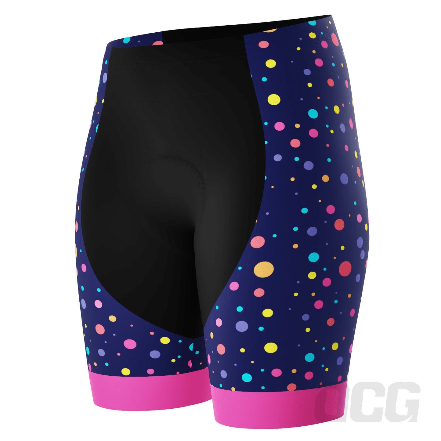 Women's Rainbow Polka Dots on Blue Gel Padded Cycling Shorts
