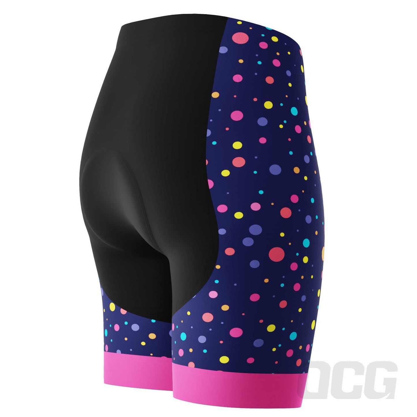 Women's Rainbow Polka Dots on Blue Gel Padded Cycling Shorts