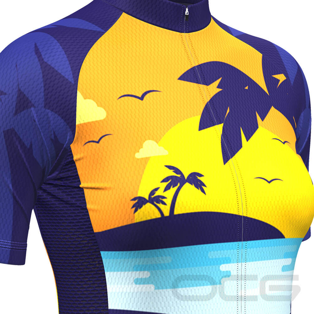 Women's Tropical Paradise Palm Short Sleeve Cycling Jersey