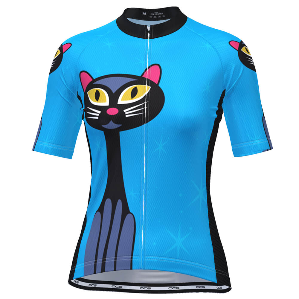 Women's Starry Night Cat Short Sleeve Cycling Jersey