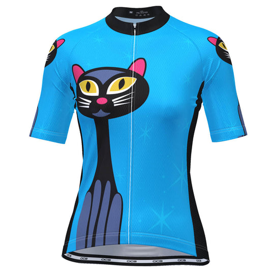 Women's Starry Night Cat Short Sleeve Cycling Jersey
