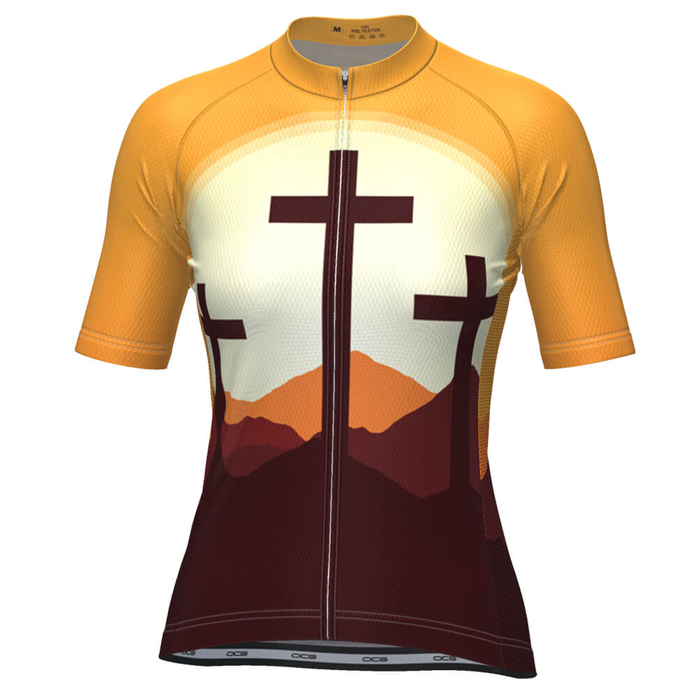 Women's Three Cross Christian Faith Short Sleeve Cycling Jersey