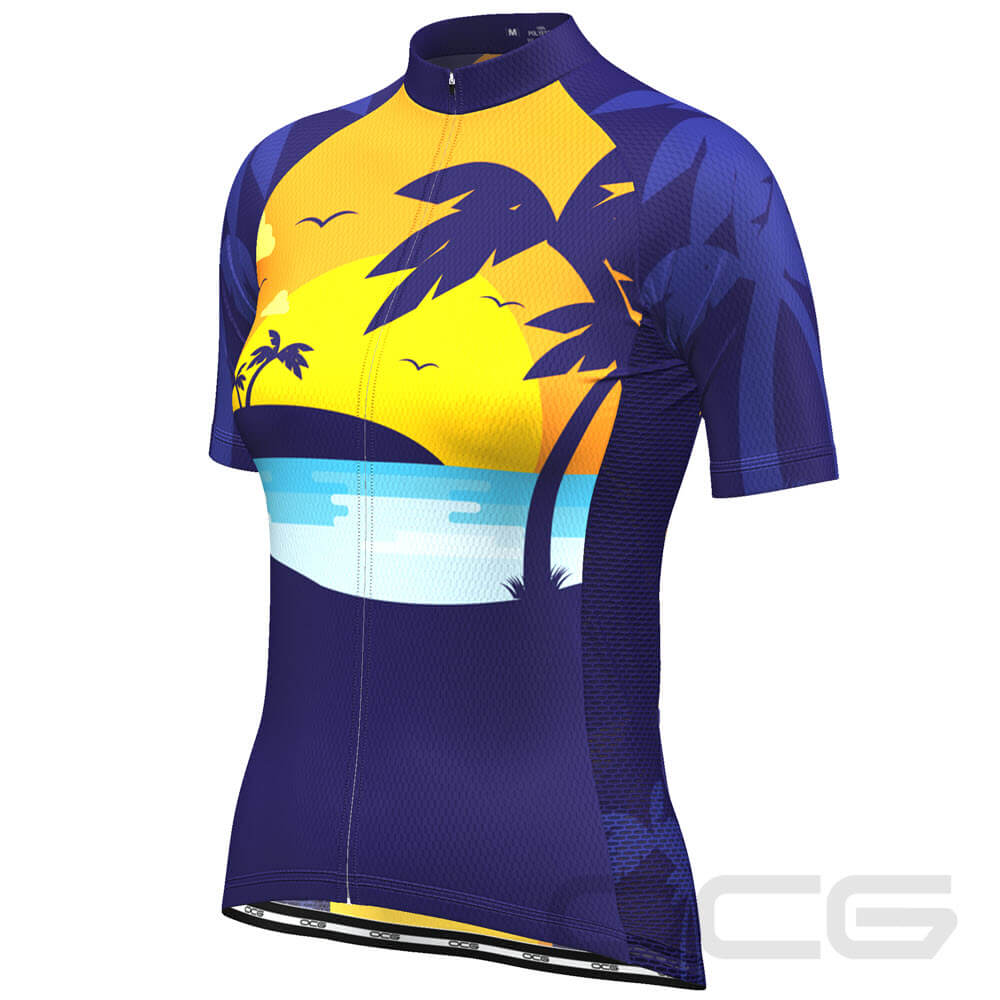 Women's Tropical Paradise Palm Short Sleeve Cycling Jersey